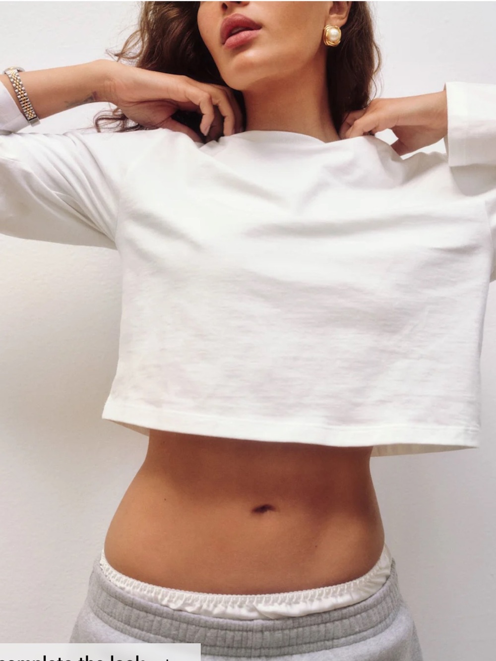 Reformation Long Sleeve Cropped.Tee White Asher Sz S
